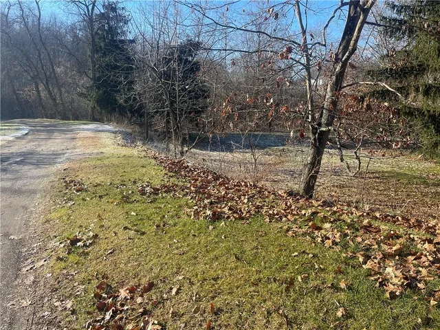 a view of a yard with wooden fence