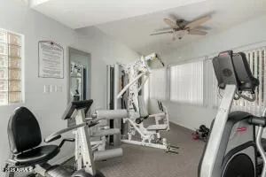 a view of a room with gym equipment
