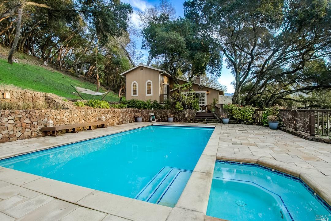 a view of swimming pool with a yard