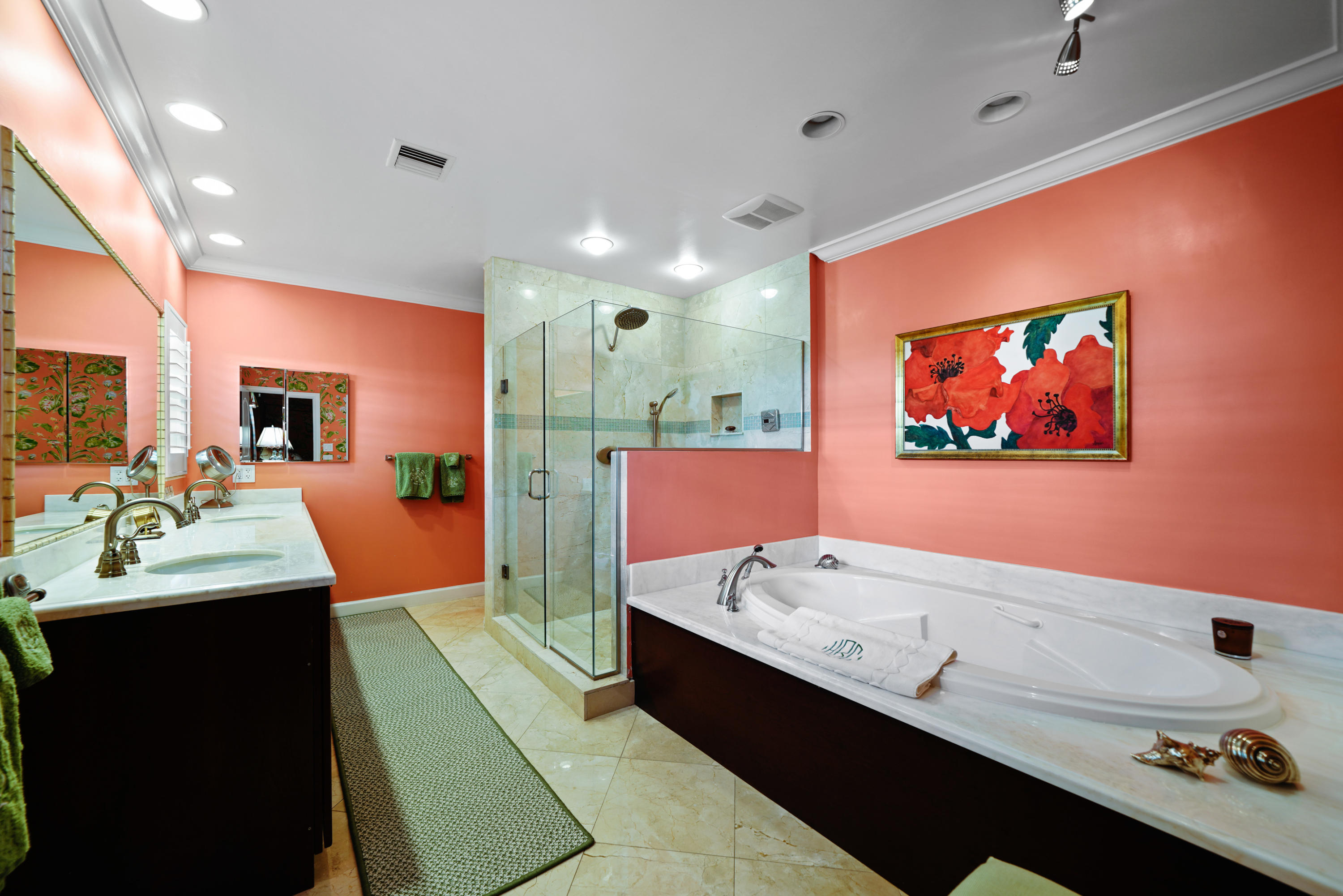 3232 Gulf Stream Road Gulf Stream, FL 33483 - Photo 13 of 36 a large bathroom with a tub double vanity sink and a large mirror