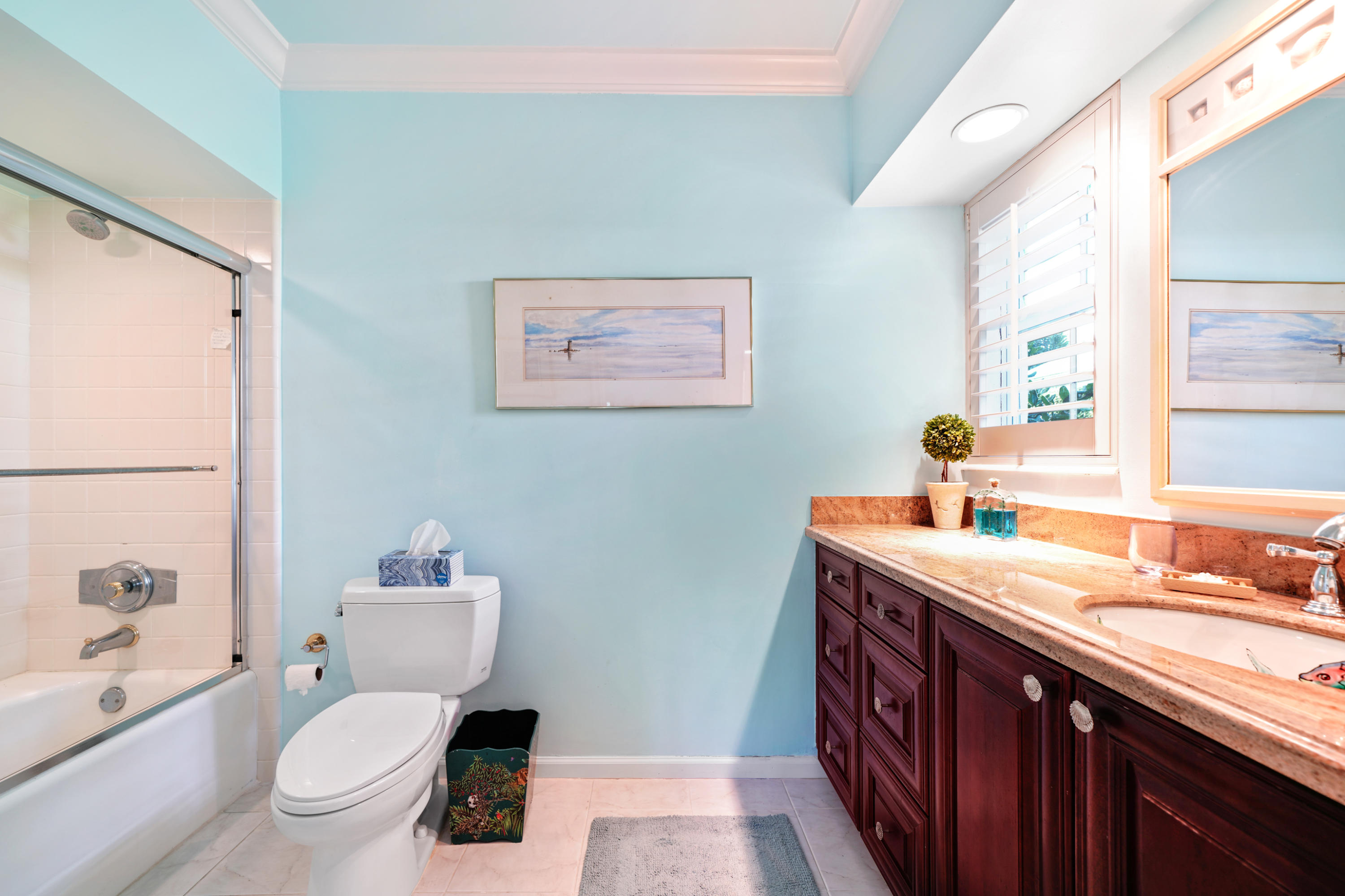 3232 Gulf Stream Road Gulf Stream, FL 33483 - Photo 21 of 36 a spacious bathroom with a granite countertop sink toilet and shower