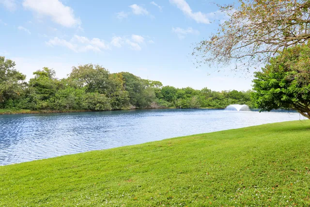 a view of lake with green field