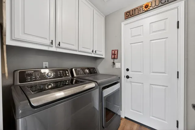 a bedroom with a bed and closet