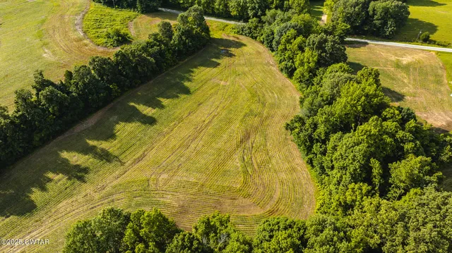 a bathroom with a blue shower and a yard