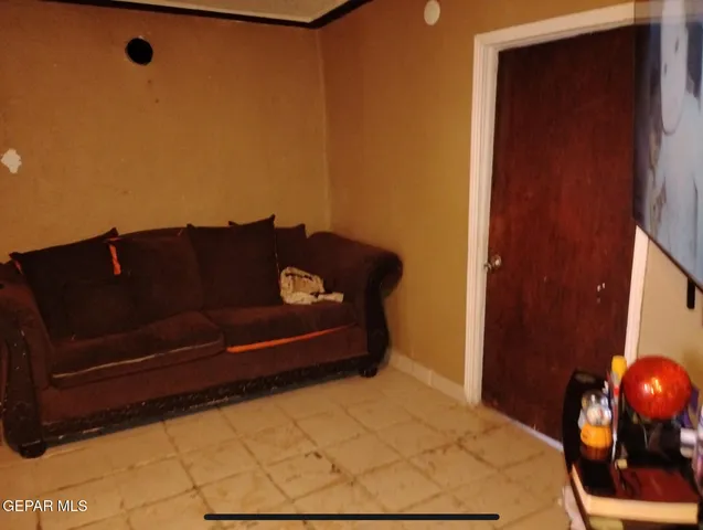 a living room with a couch and a potted plant next to a window