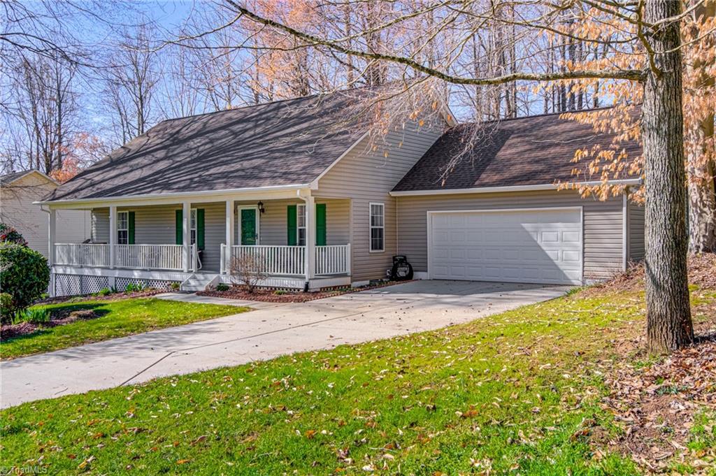 Front view from the street, with oversized double garage.