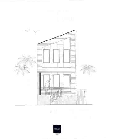 a front view of a house with a garden and trees