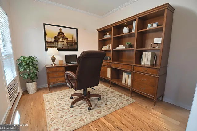 a workspace with furniture