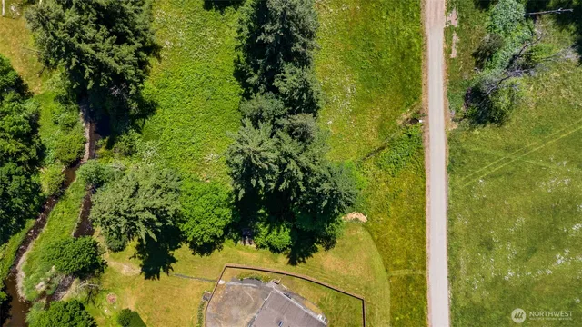 a view of a lush green hillside and houses