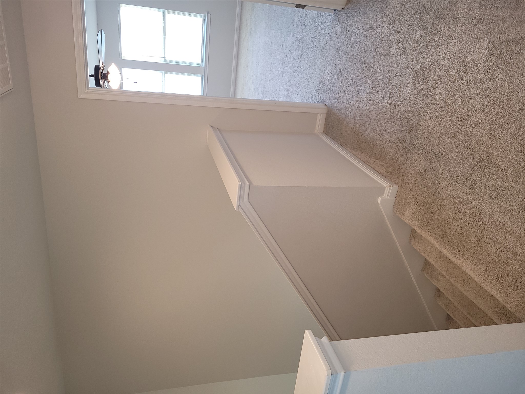 8308 Daisy Cutter Crossing Georgetown, TX 78626 - Photo 13 of 27 Carpeted stairs ascend to a sun-drenched landing, revealing a spacious room beyond the doorway.