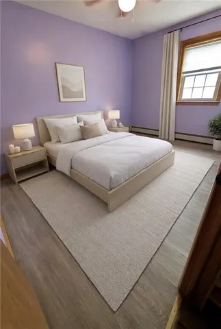 a bedroom with a bed and window