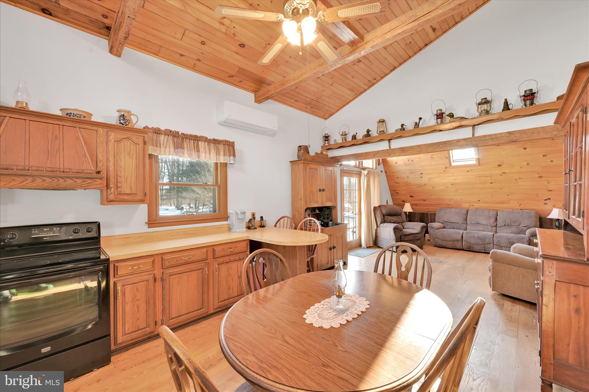 166 Camp Strauss Road Fredericksburg, PA 17026 - Photo 16 of 40 a living room with furniture a fireplace and a dining table with wooden floor