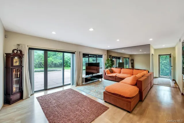 a living room with furniture and a rug