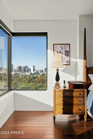 a view of workspace with wooden floor