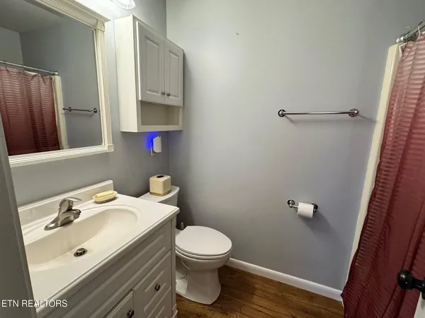a bathroom with a sink toilet and mirror