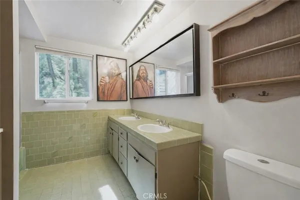 a bathroom with a sink a toilet and a shower