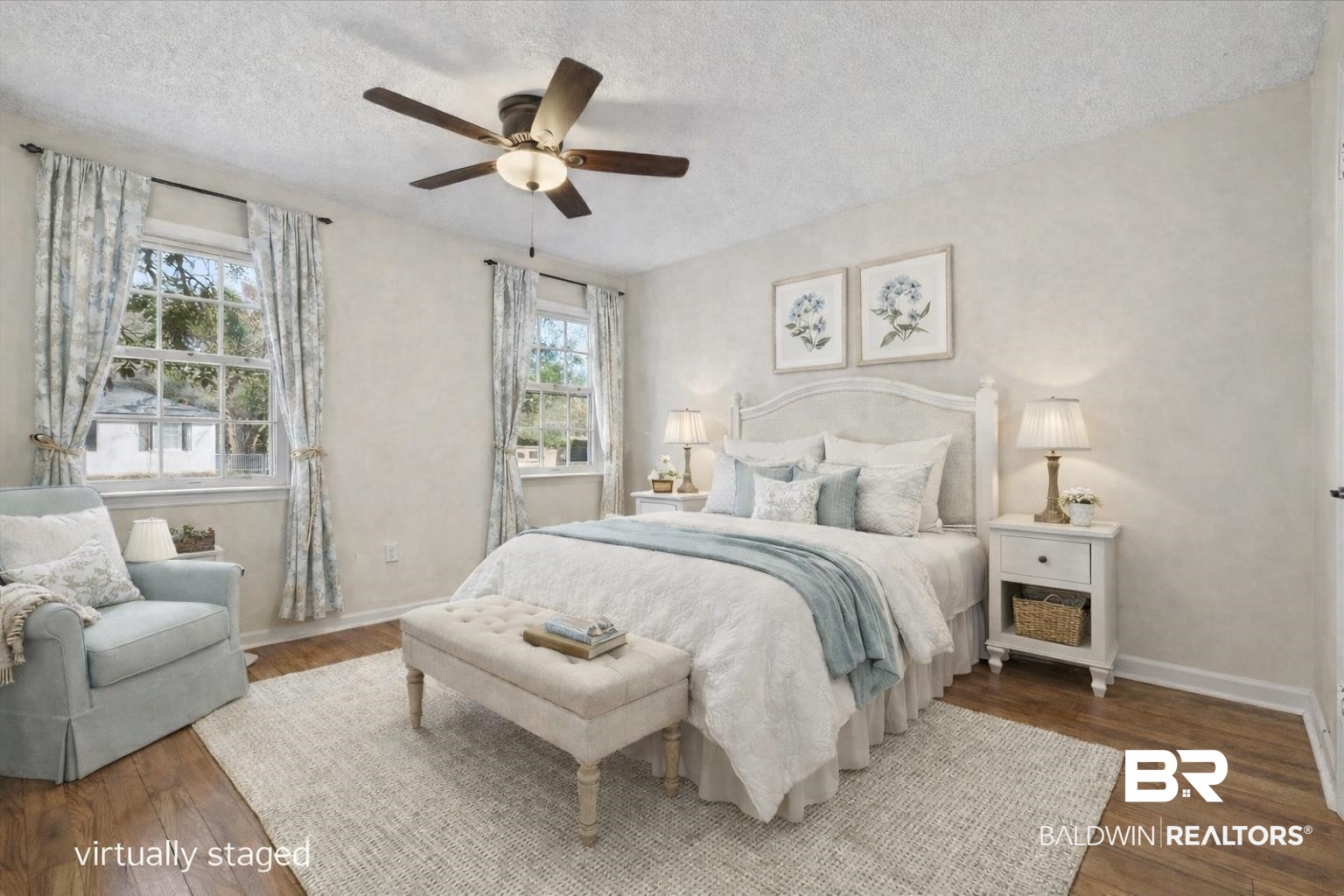 5117 Norton Lane Mobile, AL 36608 - Photo 5 of 35 Bedroom with wood finished floors, a textured ceiling, and ceiling fan