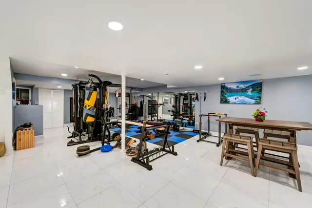 a view of a room with gym equipment