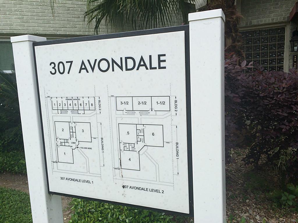 307 Avondale Street, Unit 1 Houston, TX 77006 - Photo 22 of 22 Floor plan of property. Only 6 units in main building. Unit #1 is on the 1st floor. Parking garage space #1 is reserved for unit #1. Lots of street parking too for your guests.