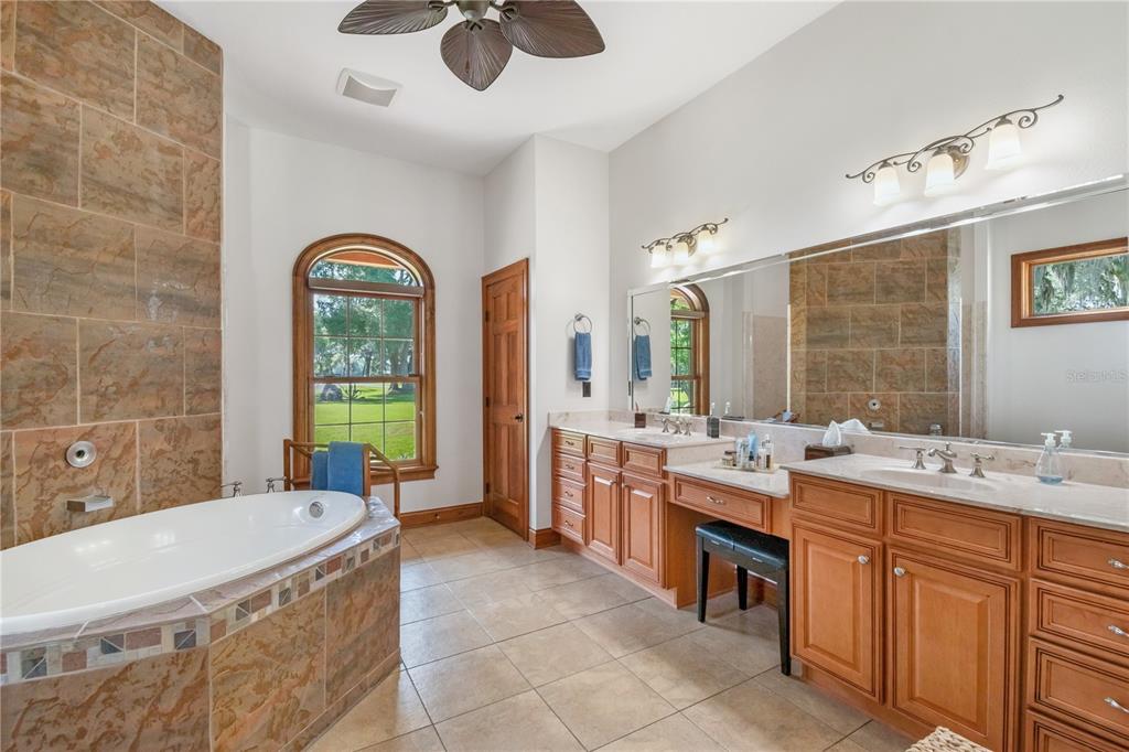 6140 Northwest 145th Avenue Road Morriston, FL 32668 - Photo 22 of 63 a bathroom with a granite countertop tub sink and mirror