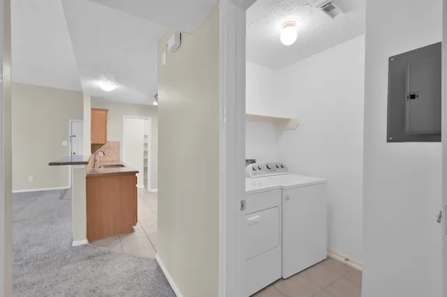 a view of garage and yard