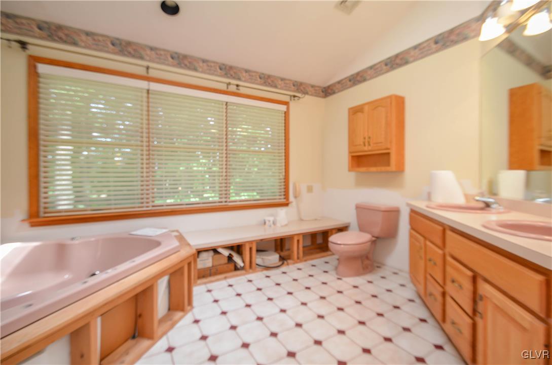 375 Woodline Road Nazareth, PA 18064 - Photo 10 of 22 a bathroom with a sink toilet a mirror and next to a window