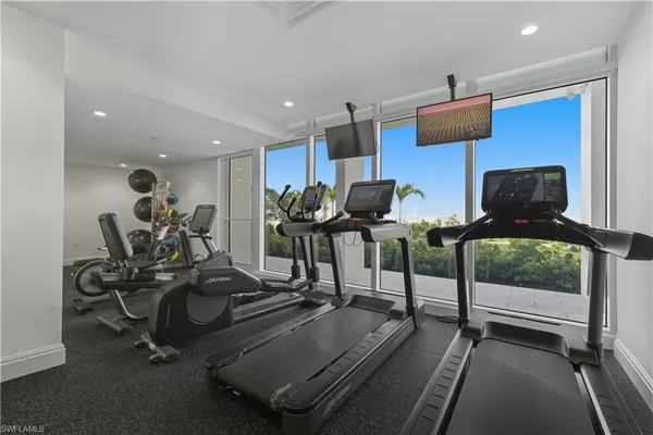 a view of a room with gym equipment