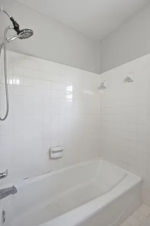 a bathroom with a bathtub