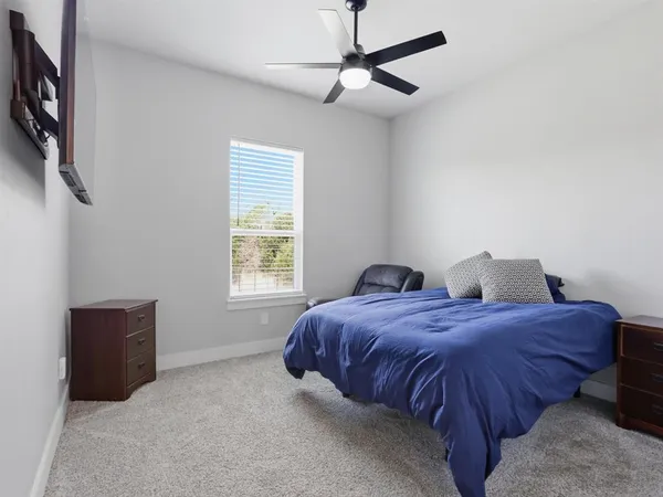 a view of a backyard with plants and lake