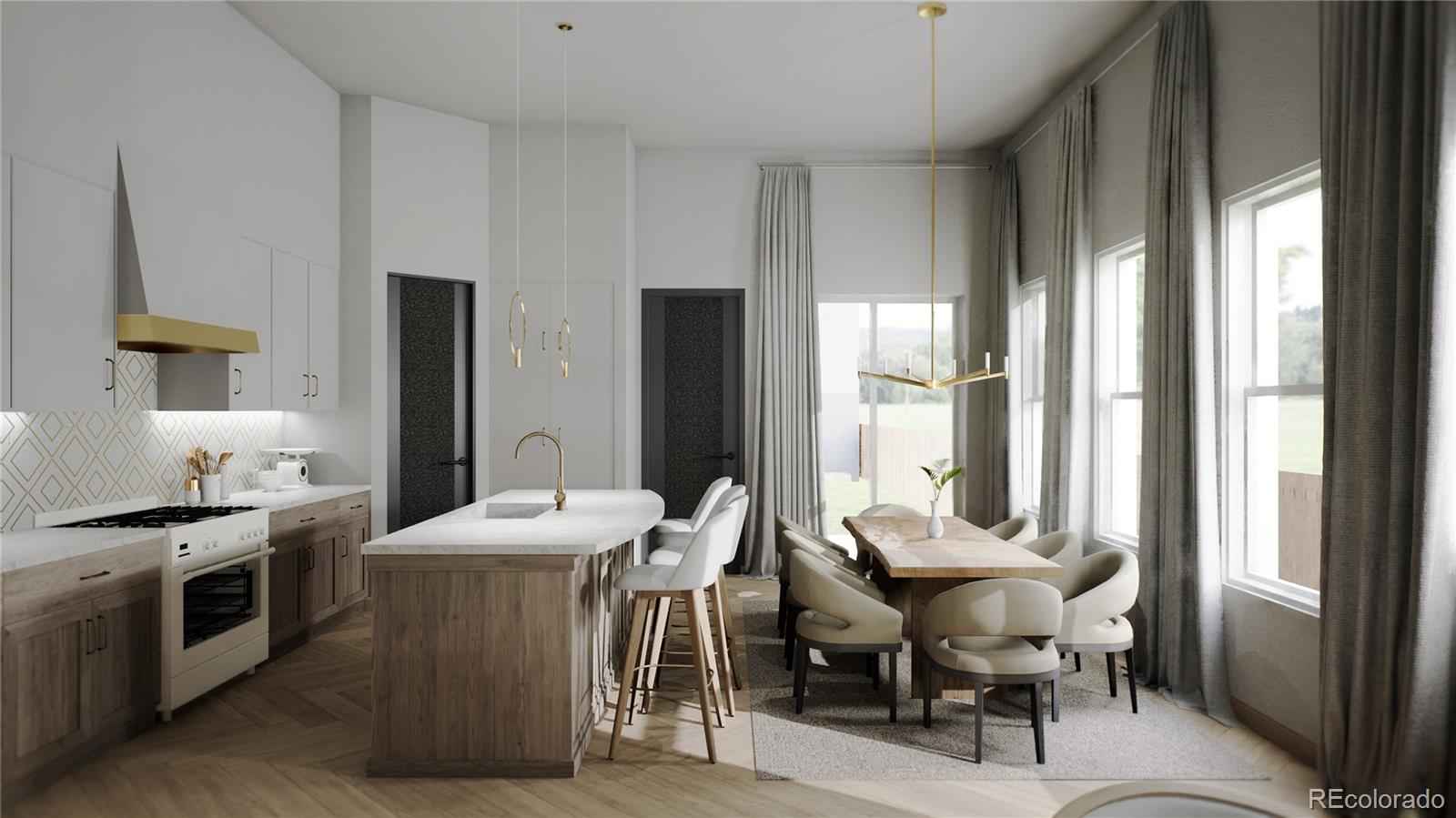 431 Acoma Street Denver, CO 80204 - Photo 8 of 18 a dining room with a sink chairs and a refrigerator