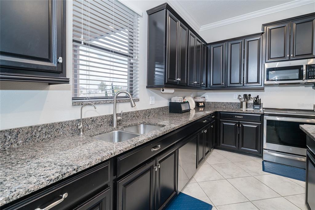 8099 Lago Mist Way Wesley Chapel, FL 33545 - Photo 5 of 56 a kitchen with granite countertop a sink cabinets and stainless steel appliances