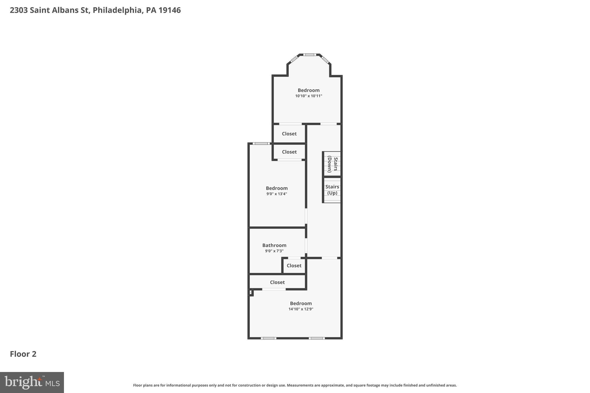 2303 St Albans Street Philadelphia, PA 19146 - Photo 49 of 51 2nd floor plan with 3 bedrooms and one bathroom