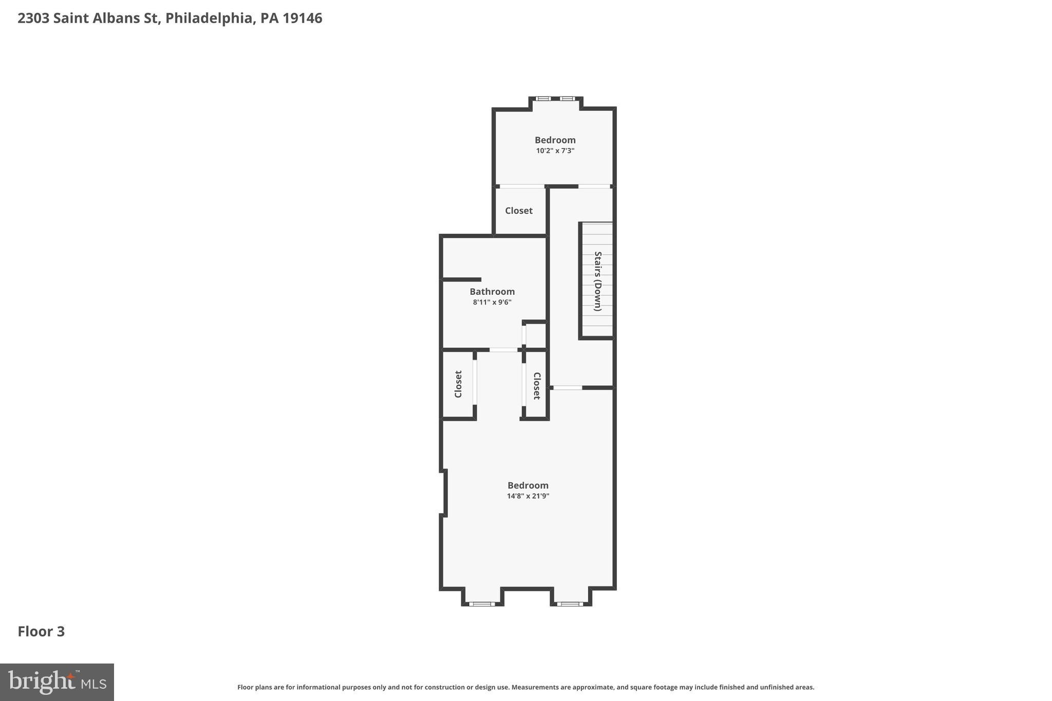 2303 St Albans Street Philadelphia, PA 19146 - Photo 50 of 51 3rd floor primary and small 5th Bedroom floor plan