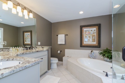 737 West Bauer Road Naperville, IL 60563 - Photo 14 of 25 a bathroom with a granite countertop sink mirror bathtub and toilet
