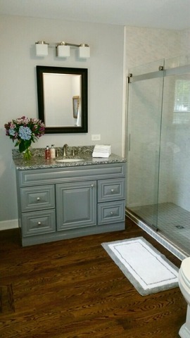 737 West Bauer Road Naperville, IL 60563 - Photo 19 of 25 a bathroom with a granite countertop sink and a mirror