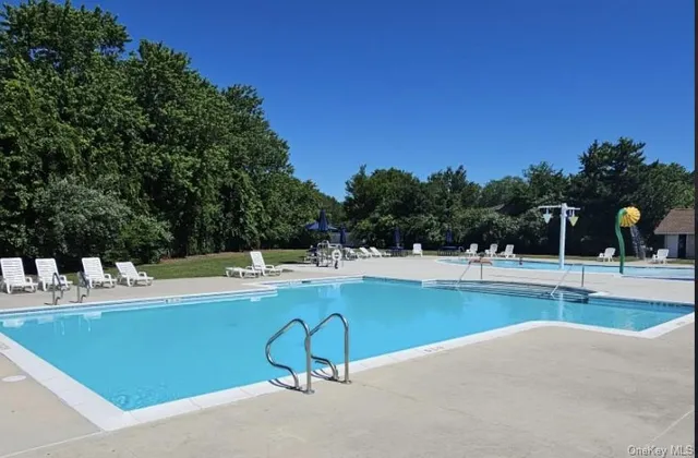 a view of a swimming pool with lounge chair