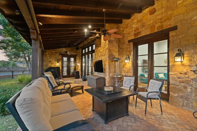 a outdoor living space with furniture and garden view