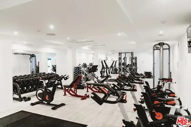 a view of a room with gym equipment