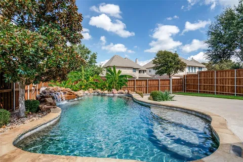 a view of a backyard with swimming pool