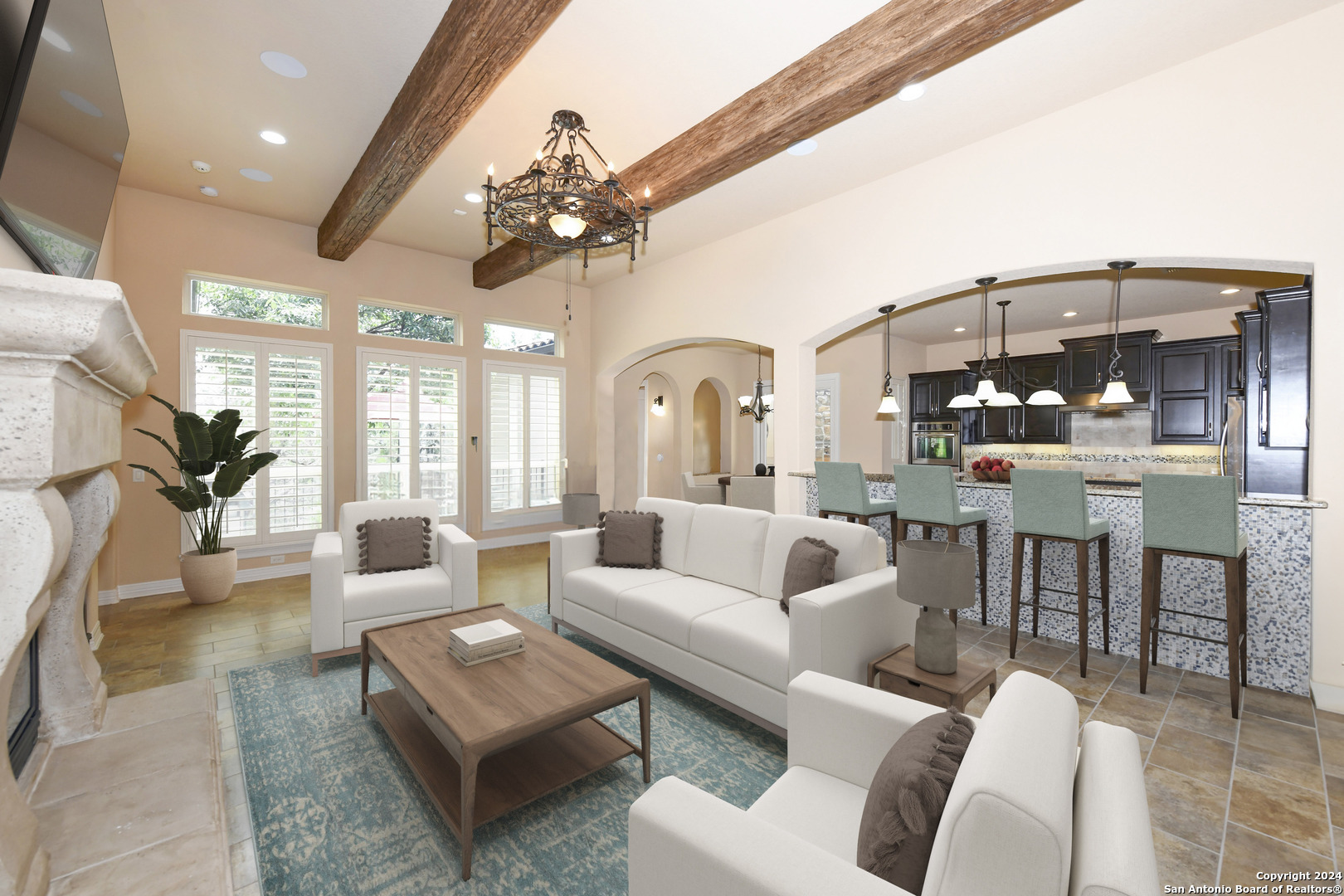 22331 Viajes San Antonio, TX 78261 - Photo 1 of 1 a living room with furniture a chandelier and a dining table with wooden floor