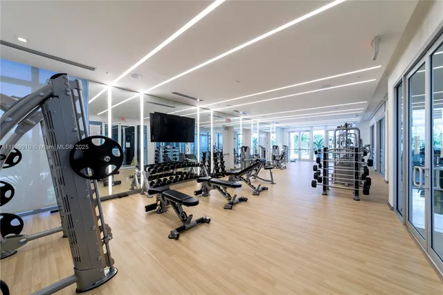 a view of a room with gym equipment