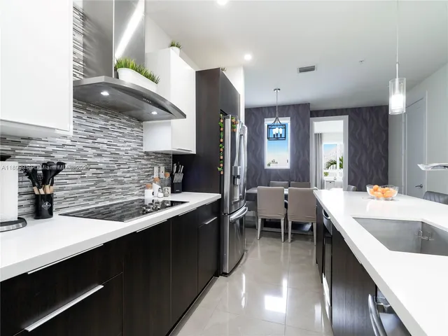 a kitchen with lots of counter space