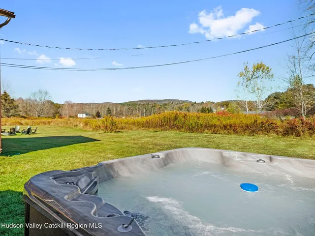 a view of a garden with plants and trees