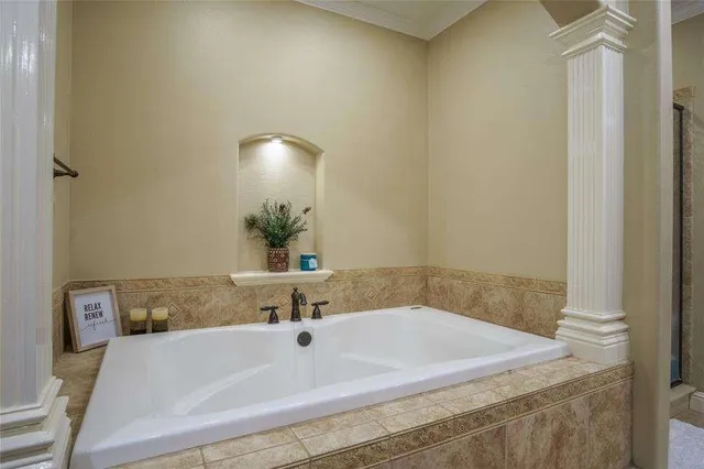 a bathroom with a bathtub