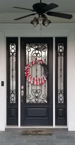 a view of living room with a chandelier