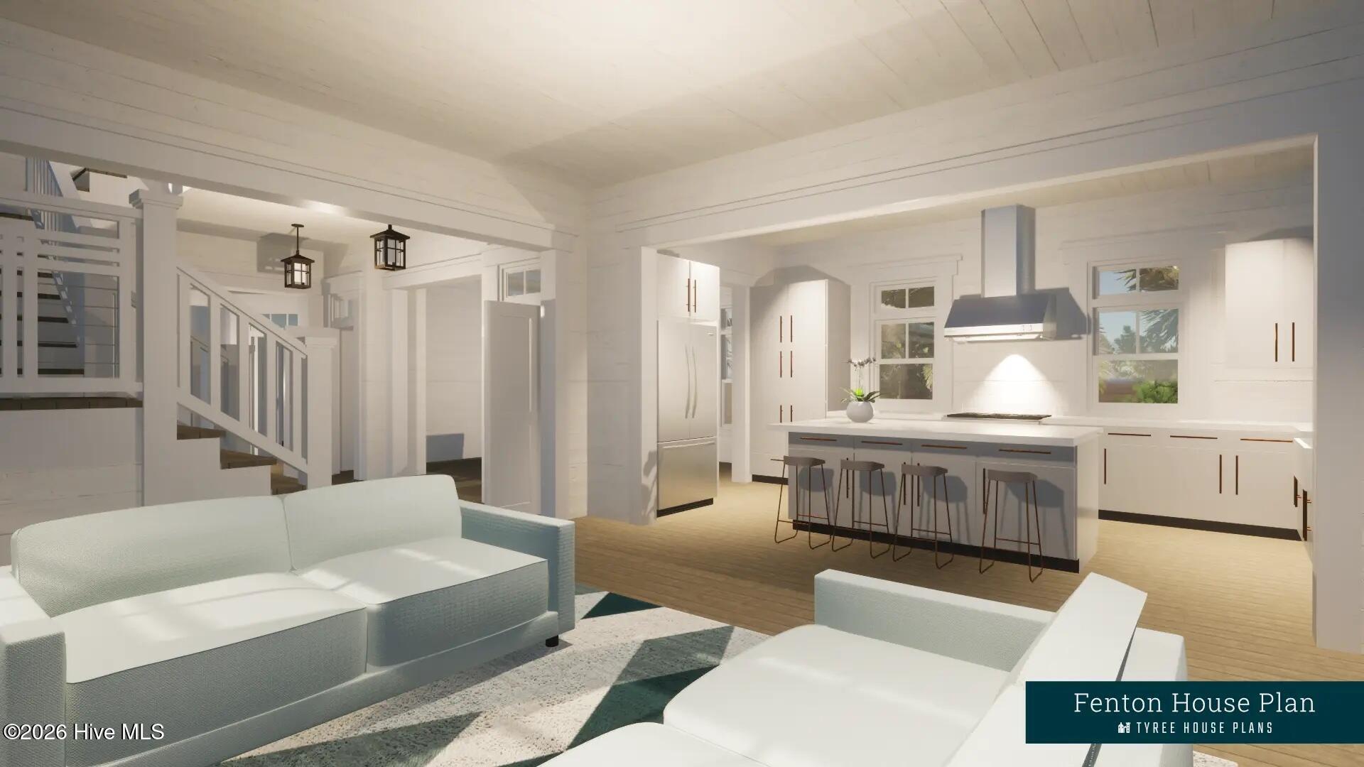 4 Watts Landing Road Hampstead, NC 28443 - Photo 10 of 22 Living with stairwell and kitchen beyond