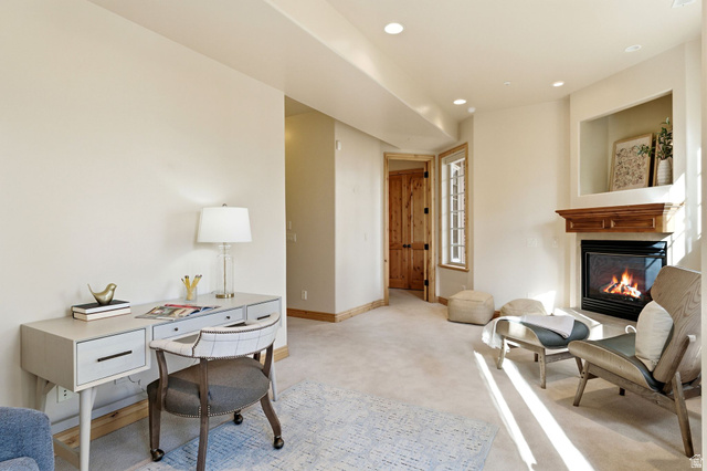 3026 Lower Saddleback Road Park City, UT 84098 - Photo 19 of 71 Carpeted office space featuring recessed lighting and a glass covered fireplace