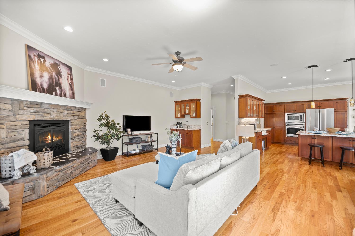 943 Eden Valley Road Colfax, CA 95713 - Photo 20 of 82 a living room with furniture fireplace and flat screen tv