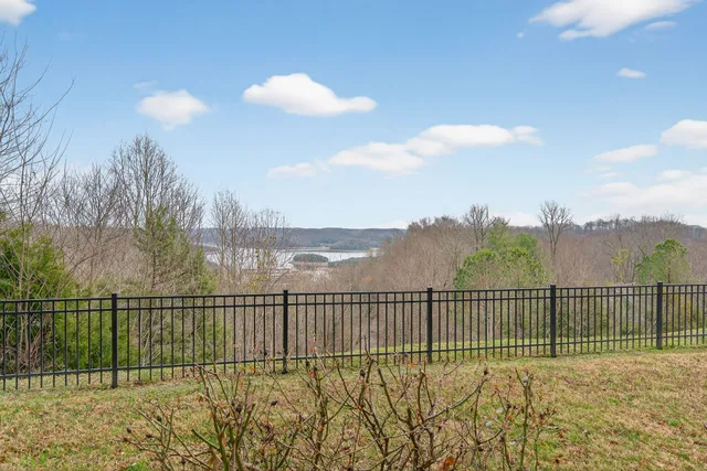 a view of a wrought iron fence