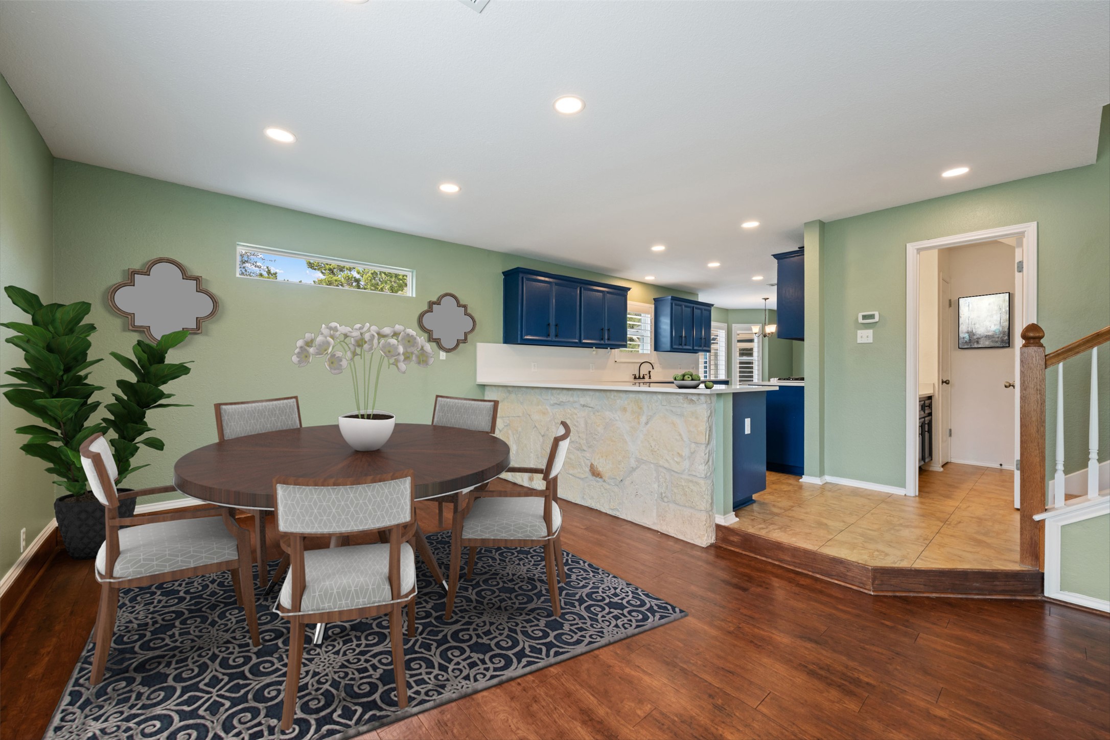 104 Sunset Road Georgetown, TX 78633 - Photo 9 of 40 Virtually Staged. Dining space featuring dark wood finished floors, healthy amount of natural light, and recessed lighting